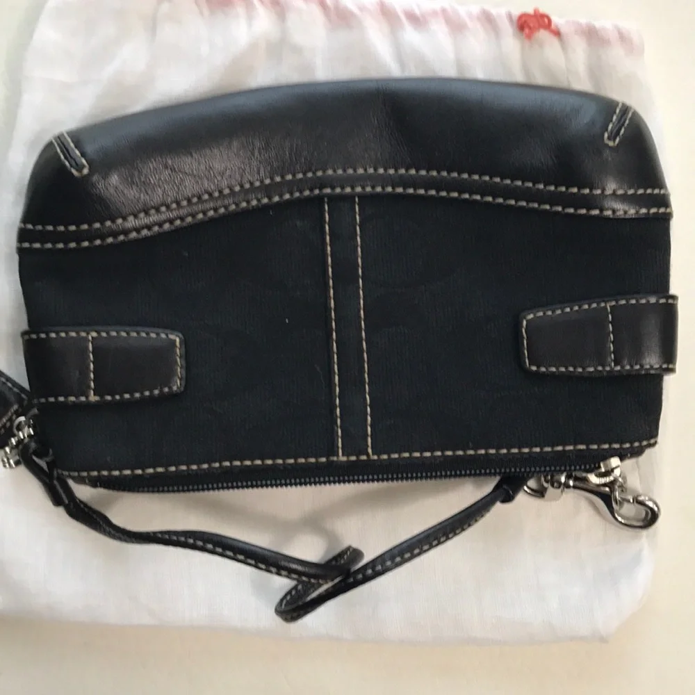 Coach Black Leather and Canvas Wristlet Clutch - Picture 5 of 5